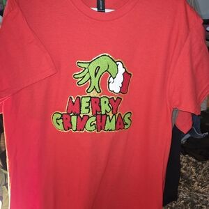 Red Merry Grinchmas T-Shirt W/Chenille Patch
